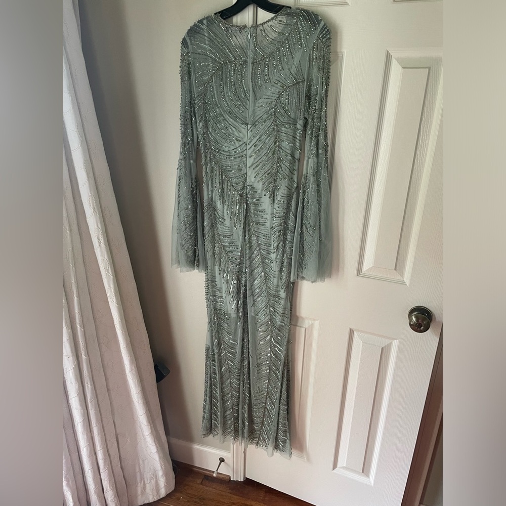 Karen Millen Beaded Dress in Light Green and Silver